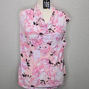 Pink Floral Sleveless Blouse by Kasper, PXL, Polyester and Elastane